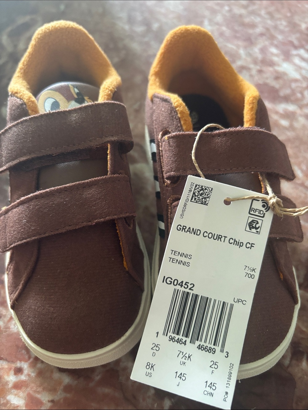adidas Kids Brown Sneakers with Orange Lining Velcro